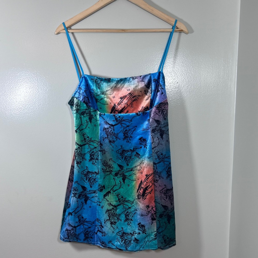 Urban Outfitters Celestial Zodiac Velvet Mini Dress Blue Multi Constellation M